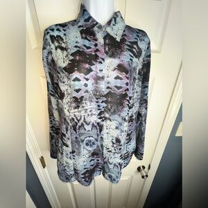 Cabi Women’s Medium Blue Python Snake Print Sheer Long Sleeve Blouse Top M # 609